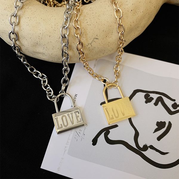 love letter lock pendant necklace titanium steel plating link chain choker women rock jewelry gift, Silver
love letter lock pendant necklace titanium steel plating link chain choker women rock jewelry gift, Silver