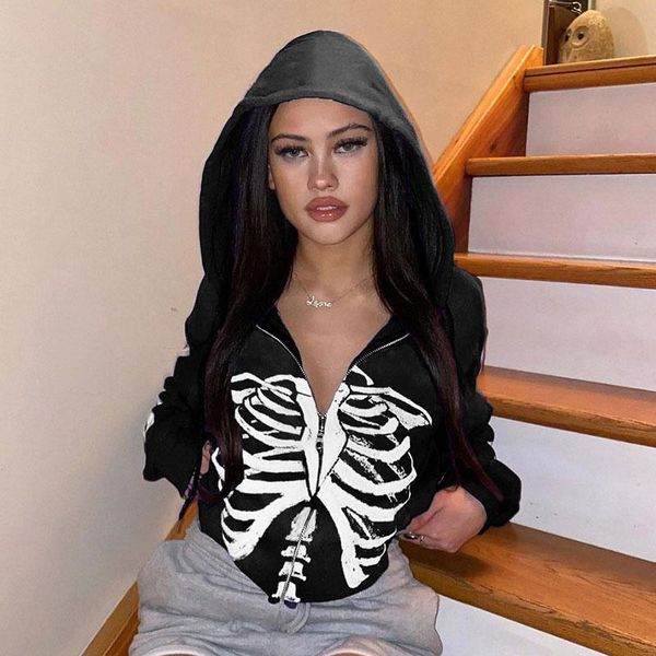 women's hoodies & sweatshirts autumn winter casual full zip long sleeve skeleton print loose with pockets streetwear y2k, Black
women's hoodies & sweatshirts autumn winter casual full zip long sleeve skeleton print loose with pockets streetwear y2k, Black