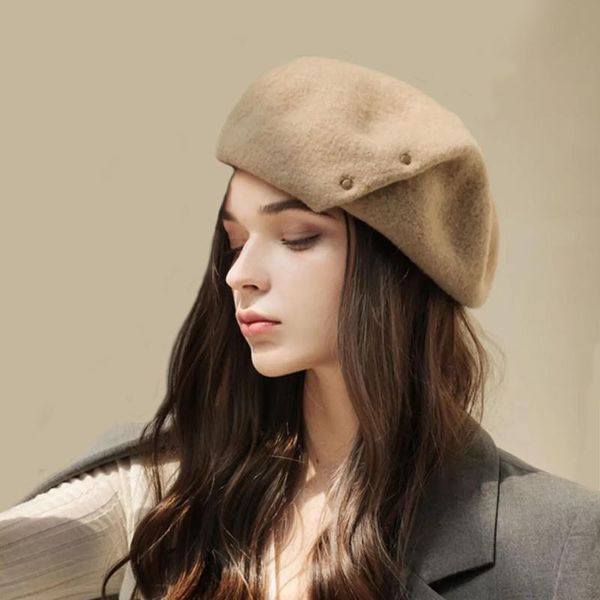 berets elegant women's vintage french artist soft warm woolen metal button design stylish painter beret hats cover head caps, Blue;gray
berets elegant women's vintage french artist soft warm woolen metal button design stylish painter beret hats cover head caps, Blue;gray