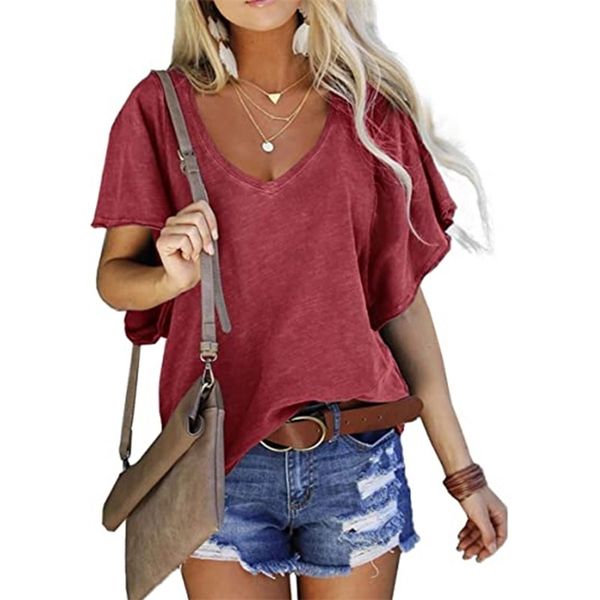 summer women's v-neck cotton t shirts solidcolor short sleeve tees casual loose pius size femmel t-shirt 210623, White
summer women's v-neck cotton t shirts solidcolor short sleeve tees casual loose pius size femmel t-shirt 210623, White