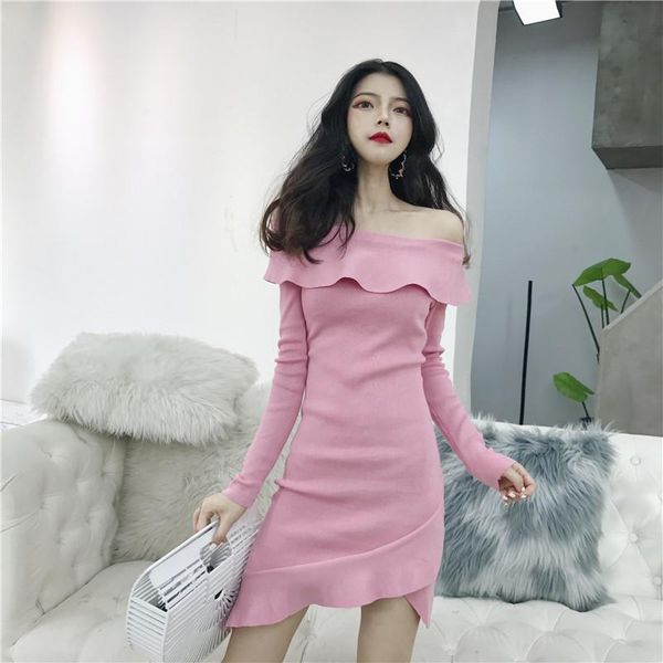 casual dresses spring autumn loose slash neck ruffles pink dress women fashion vestidos women's clothing korean elastic knitting cotton, Black;gray
casual dresses spring autumn loose slash neck ruffles pink dress women fashion vestidos women's clothing korean elastic knitting cotton, Black;gray