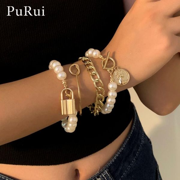 link, chain punk gothic imitation pearls bracelet lock coin pendants bangles for women 2021 charm gold color friends hand jewelry, Black
link, chain punk gothic imitation pearls bracelet lock coin pendants bangles for women 2021 charm gold color friends hand jewelry, Black