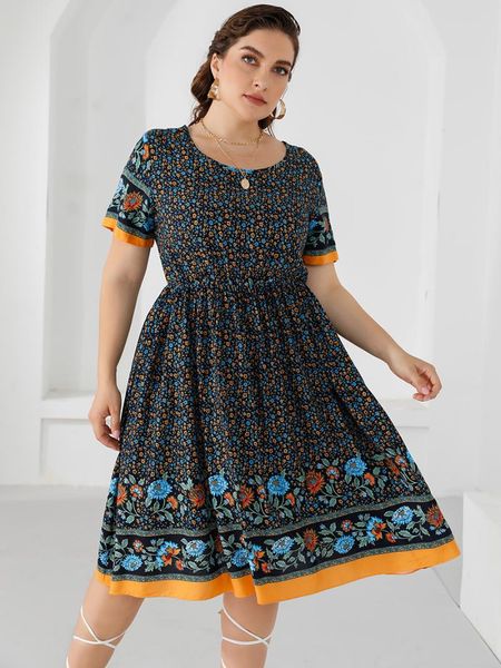 plus size dresses 2021 fashion summer casual dress women short sleeve floral print high waist midi hole back clothing, Black
plus size dresses 2021 fashion summer casual dress women short sleeve floral print high waist midi hole back clothing, Black