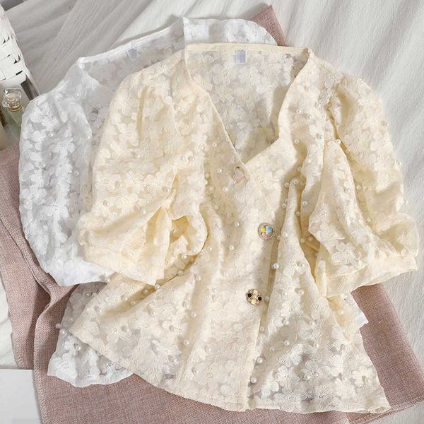 vanovich summer fashion perspective lace women shirt korean style short sleeve ladies blouses and temperament 210615, White
vanovich summer fashion perspective lace women shirt korean style short sleeve ladies blouses and temperament 210615, White