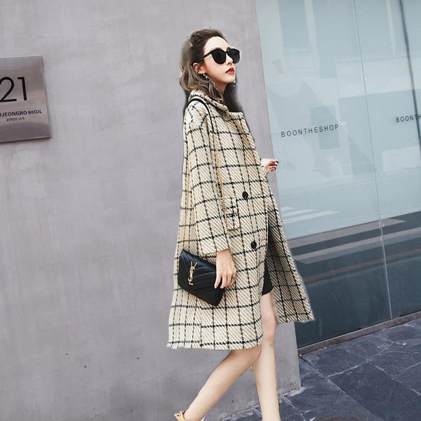 women's wool & blends england style double breasted womens long coats 2021 winter loose plaid blend coat and jacket pockets ladies, Black 
women's wool & blends england style double breasted womens long coats 2021 winter loose plaid blend coat and jacket pockets ladies, Black