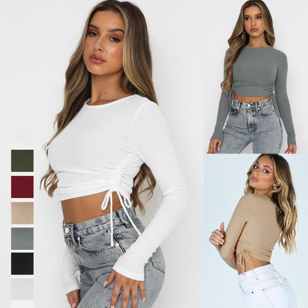 women's t-shirt awasir 2021 women fashion solid color drawstring o-neck long sleeve open navel street spring and autumn top, White
women's t-shirt awasir 2021 women fashion solid color drawstring o-neck long sleeve open navel street spring and autumn top, White