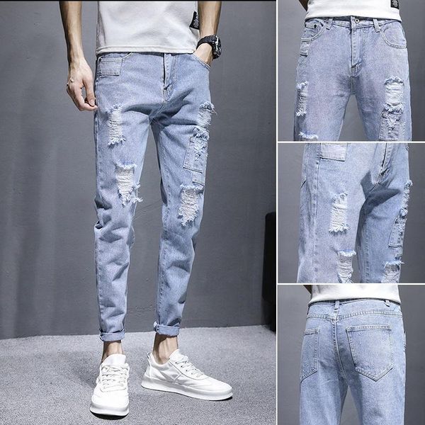 men's jeans summer trend handsome light blue slim hole damaged out beggar pants thin casual trousers
men's jeans summer trend handsome light blue slim hole damaged out beggar pants thin casual trousers