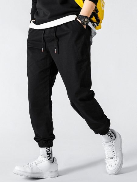 men slant pocket drawstring waist pants q5bn#, Black