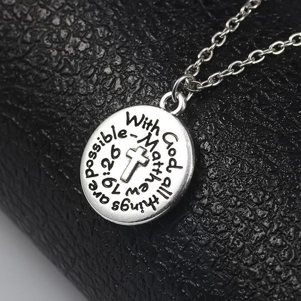 carved cross round charm necklace women with god all things are possible matthew 19:26 pendant inspiring jewelry collier femme necklaces, Silver
carved cross round charm necklace women with god all things are possible matthew 19:26 pendant inspiring jewelry collier femme necklaces, Silver