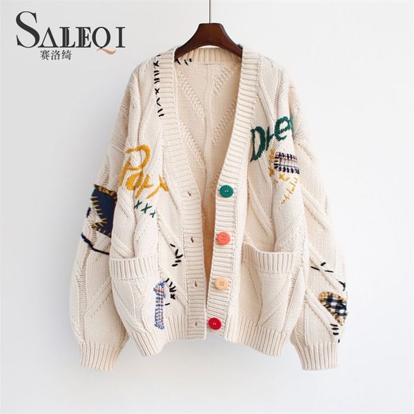 women cardigan warm knitted sweater jacket pocket embroidery fashion knit cardigans coat lady loose sweaters autumn winter 211018, White;black
women cardigan warm knitted sweater jacket pocket embroidery fashion knit cardigans coat lady loose sweaters autumn winter 211018, White;black