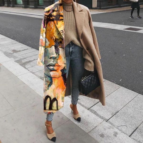 women's wool & blends women elegant abstract pattern printed long overcoat winter fashion sleeve female cardigan jacket autumn 2021 out, Black
women's wool & blends women elegant abstract pattern printed long overcoat winter fashion sleeve female cardigan jacket autumn 2021 out, Black