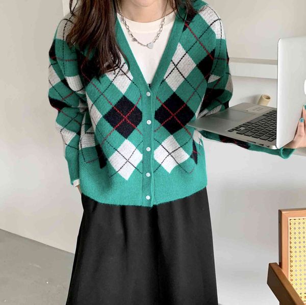 luxury women's jackets 2021 and autumn green rhombic knitted cardigan coat women's spring sweater bottomed shirt v-neck top, Black;brown
luxury women's jackets 2021 and autumn green rhombic knitted cardigan coat women's spring sweater bottomed shirt v-neck top, Black;brown