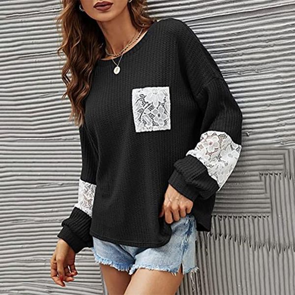women's sweaters 2021 autumn winter women casual pullover lace stitching sweatshirt long-sleeved blouse fashion all-match loose for fem, White;black
women's sweaters 2021 autumn winter women casual pullover lace stitching sweatshirt long-sleeved blouse fashion all-match loose for fem, White;black