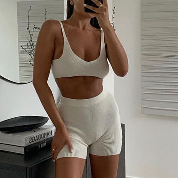 women's tracksuits women solid rib knitted crop + shorts two piece set casual fashion home suits sportswear spring simple sweater, Gray
women's tracksuits women solid rib knitted crop + shorts two piece set casual fashion home suits sportswear spring simple sweater, Gray