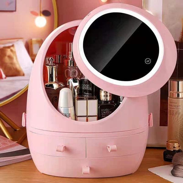 creative makeup organizer with led lighted rotating mirror dustproof cosmetics storage box large capacity portable beauty case boxes & bins
creative makeup organizer with led lighted rotating mirror dustproof cosmetics storage box large capacity portable beauty case boxes & bins