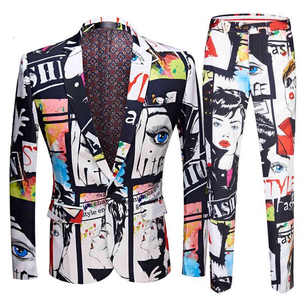 men's suits & blazers tide fashion print 2-piece casual suit plus hip size male fine adjustment singing wedding, White;black
men's suits & blazers tide fashion print 2-piece casual suit plus hip size male fine adjustment singing wedding, White;black