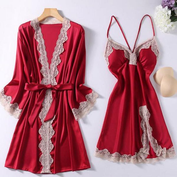 women's sleepwear burgundy split robe set women lace trim 2pcs summer satin sleep suit femme comfy kimono gown v-neck home dressing, Black;red
women's sleepwear burgundy split robe set women lace trim 2pcs summer satin sleep suit femme comfy kimono gown v-neck home dressing, Black;red