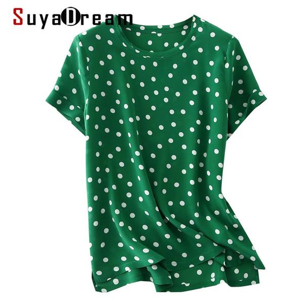 women's t-shirt suyadream women green t shirt 100%silk crepe o neck short sleeves dots print 2021 spring summer top, White
women's t-shirt suyadream women green t shirt 100%silk crepe o neck short sleeves dots print 2021 spring summer top, White