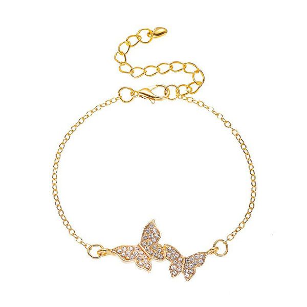 link, chain luxury gold color double butterfly bracelet romantic women's wedding charm crystal jewelry elegant lady party, Black
link, chain luxury gold color double butterfly bracelet romantic women's wedding charm crystal jewelry elegant lady party, Black