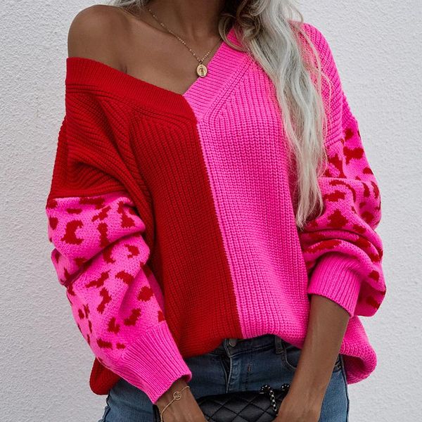 women's sweaters 2021 autumn winter leopard sweater patchwork colour casual v neck pullover knit woman white jumper oversize vintage fe, White;black
women's sweaters 2021 autumn winter leopard sweater patchwork colour casual v neck pullover knit woman white jumper oversize vintage fe, White;black