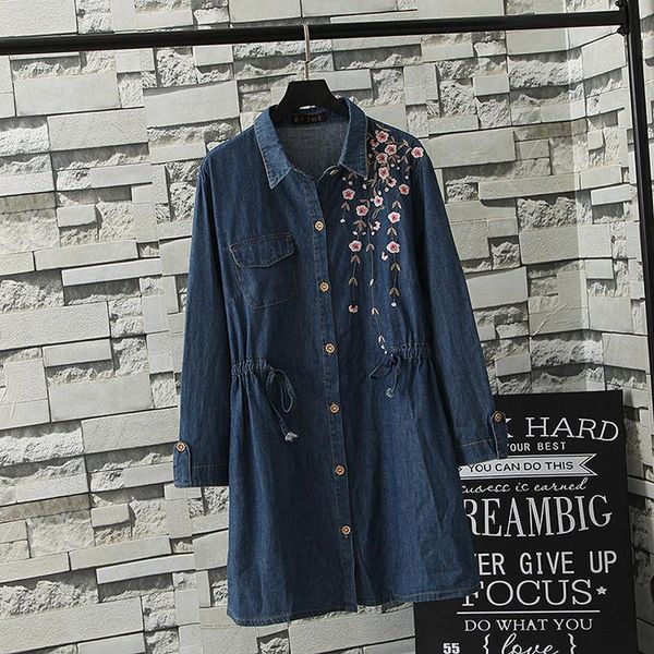 women's trench coats plus size xl-4xl women loose embroidery denim long coat with belt lace up waist vintage pocket overcoat outwear, Tan;black
women's trench coats plus size xl-4xl women loose embroidery denim long coat with belt lace up waist vintage pocket overcoat outwear, Tan;black
