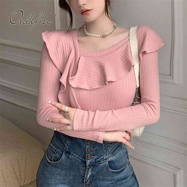 autumn women ruffle t-shirt long sleeve slim casual elegant ladies t shirt tees pink 210513, White
autumn women ruffle t-shirt long sleeve slim casual elegant ladies t shirt tees pink 210513, White