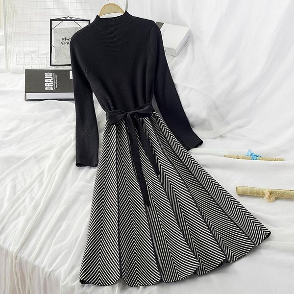casual dresses spring & fall women's high collar a-line knit dress thickened arrow striped women elegant sashes knitted, Black;gray
casual dresses spring & fall women's high collar a-line knit dress thickened arrow striped women elegant sashes knitted, Black;gray
