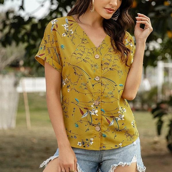 women's t-shirt printed all-match chiffon short sleeve v-neck shirt yellow, White
women's t-shirt printed all-match chiffon short sleeve v-neck shirt yellow, White