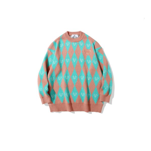 sweater knit chao brand love square jacquard ted men's bf style loose round neck pullover long sleeve, White;black
sweater knit chao brand love square jacquard ted men's bf style loose round neck pullover long sleeve, White;black