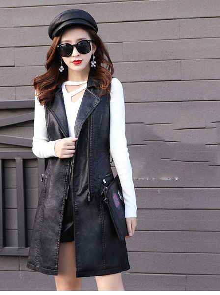 women's vests spring autumn women fashion long vest washed leather pu black sleeveless coat female club outwear street warm 2021, Black;white
women's vests spring autumn women fashion long vest washed leather pu black sleeveless coat female club outwear street warm 2021, Black;white