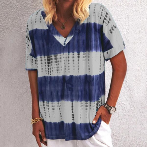 women's blouses & shirts tie-dye striped blouse women summer short sleeve loose v-neck casual womens and oversized roupas femininas bl, White
women's blouses & shirts tie-dye striped blouse women summer short sleeve loose v-neck casual womens and oversized roupas femininas bl, White