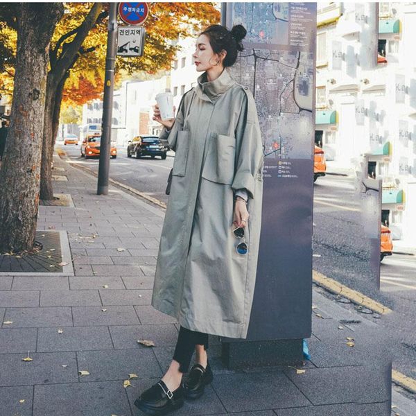 women's trench coats windbreaker big pocket loose long stand collar cloak female spring autumn tooling jacket green straight coat, Tan;black
women's trench coats windbreaker big pocket loose long stand collar cloak female spring autumn tooling jacket green straight coat, Tan;black