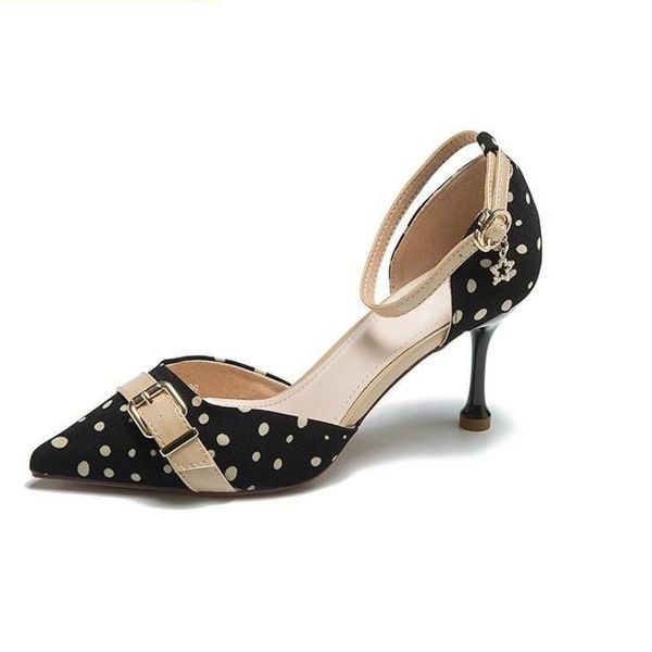 dress shoes 2021 elegant girls' sandals high heels women buckle polka dots summer female stiletto pumps size 34-39, Black 
dress shoes 2021 elegant girls' sandals high heels women buckle polka dots summer female stiletto pumps size 34-39, Black
