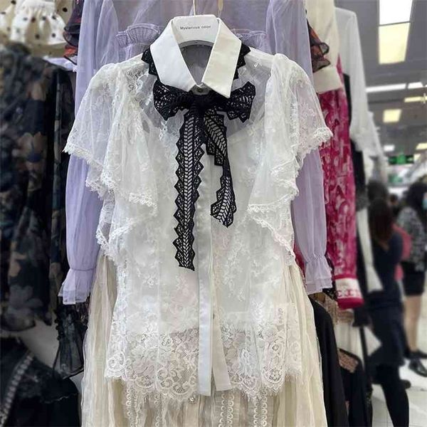 women vintage bow versatile lace shirt short sleeve turn-down collar slim fashion spring summer 11b325 210525, White
women vintage bow versatile lace shirt short sleeve turn-down collar slim fashion spring summer 11b325 210525, White