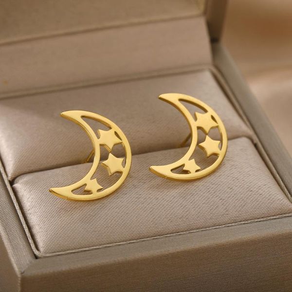 stud minimalist moon star earring for women stainless steel crescent hollow geometric piercing korean jewelry christmas gift, Golden;silver
stud minimalist moon star earring for women stainless steel crescent hollow geometric piercing korean jewelry christmas gift, Golden;silver