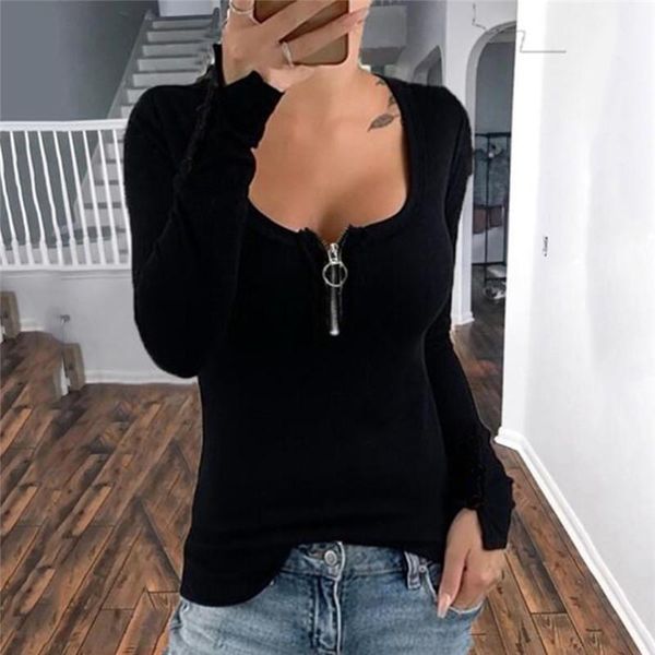 women long sleeve zipper spring t shirts colored polyester ladies deep o-neck feminine t-shirt slim summer women's, White
women long sleeve zipper spring t shirts colored polyester ladies deep o-neck feminine t-shirt slim summer women's, White