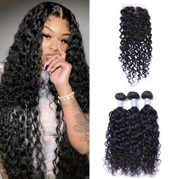 water wave 3 bundles with 4x4 lace closure brazilian human hair wet and wavy remy weave extensions, Black;brown
water wave 3 bundles with 4x4 lace closure brazilian human hair wet and wavy remy weave extensions, Black;brown