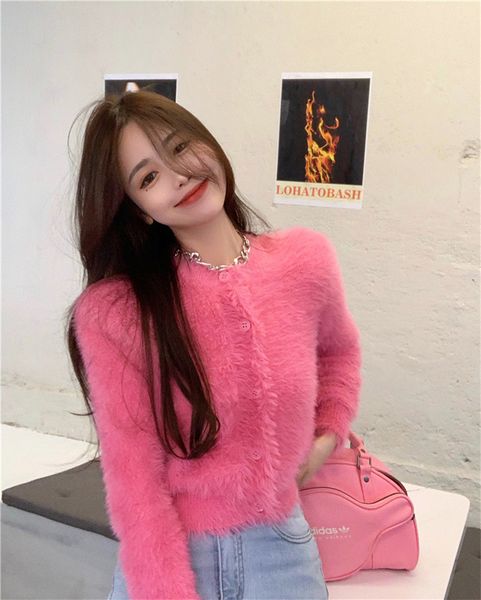 women's sweaters vison cashmere cardigan women's mesh seahorse hair pink sweater wear bft5, White;black
women's sweaters vison cashmere cardigan women's mesh seahorse hair pink sweater wear bft5, White;black