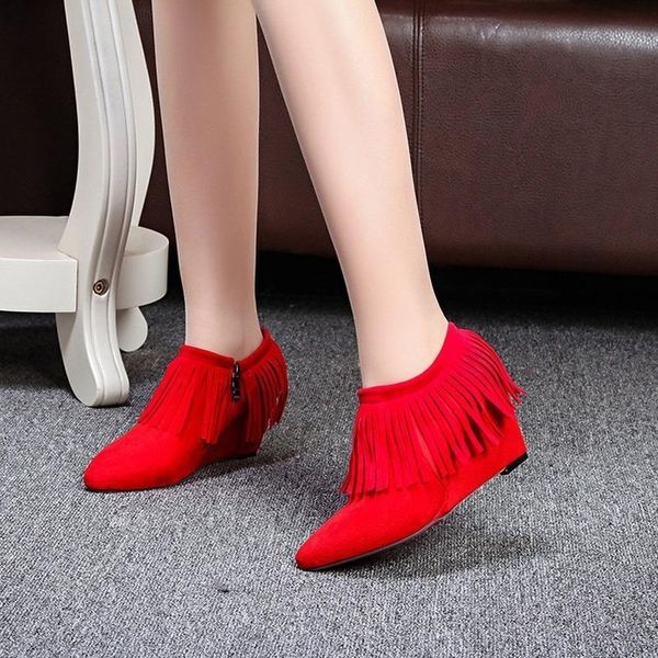 european and american women's high heeled short boots with tassel design woman shoes heels platform, Black
european and american women's high heeled short boots with tassel design woman shoes heels platform, Black
