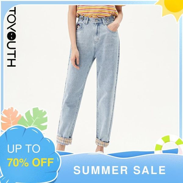 women's jeans toyouth women 2021 summer puppy embroidered print high waist plaid stitching contrast colored leisure denim pants, Blue
women's jeans toyouth women 2021 summer puppy embroidered print high waist plaid stitching contrast colored leisure denim pants, Blue