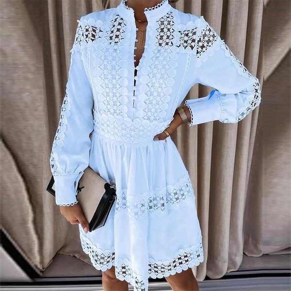 casual dresses 2021 autumn hollow out lace party dress spring buttons stand collar office lady long sleeve patchwork women, Black;gray
casual dresses 2021 autumn hollow out lace party dress spring buttons stand collar office lady long sleeve patchwork women, Black;gray
