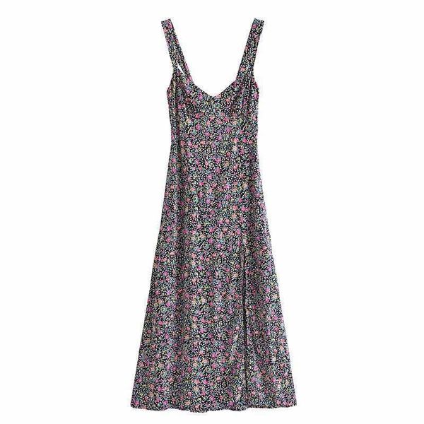 summer vintage floral printed dress women thin straps smocked back side vents maxi dresses casual woman robe femme 210709, Black;gray
summer vintage floral printed dress women thin straps smocked back side vents maxi dresses casual woman robe femme 210709, Black;gray