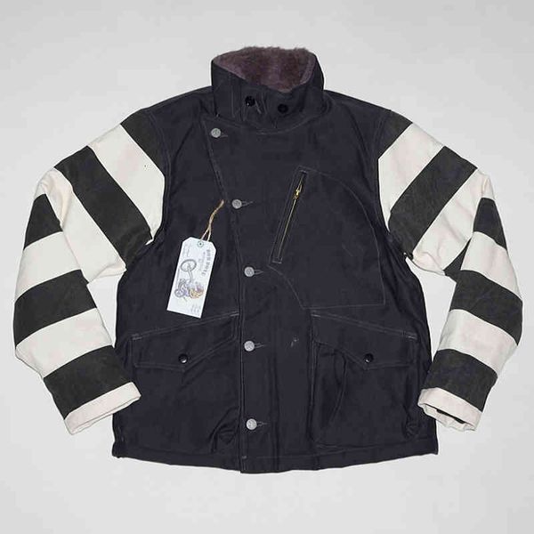 downs bob dong men's motorcycle prison striped patchwork jacket winter coats, Black
downs bob dong men's motorcycle prison striped patchwork jacket winter coats, Black