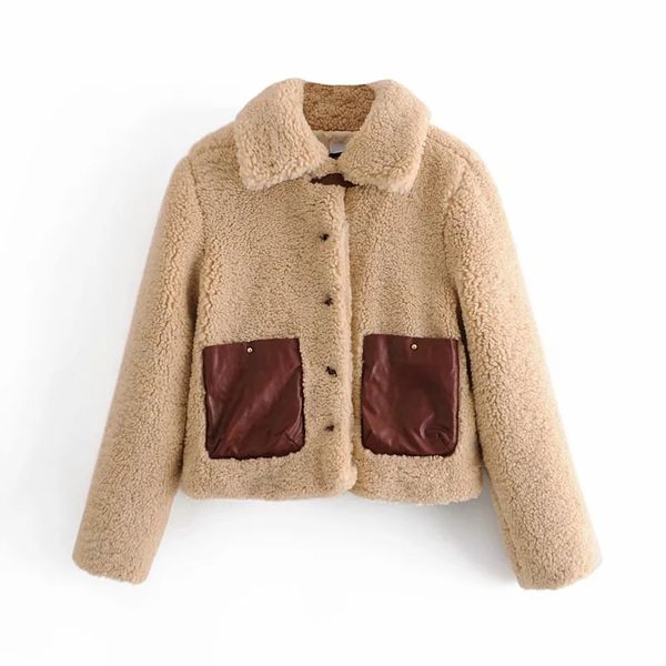 women fashion faux lamb fur cropped female chic pockets single breastwd jacket girls outerwear, Black
women fashion faux lamb fur cropped female chic pockets single breastwd jacket girls outerwear, Black