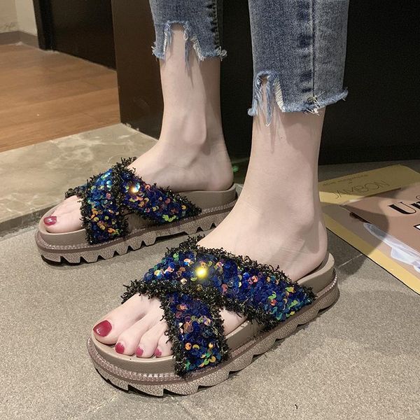 slippers rimocy luxury sequins blue silver sandals women fashion platform thick bottom woman outdoor beach ladies flip flops, Black
slippers rimocy luxury sequins blue silver sandals women fashion platform thick bottom woman outdoor beach ladies flip flops, Black
