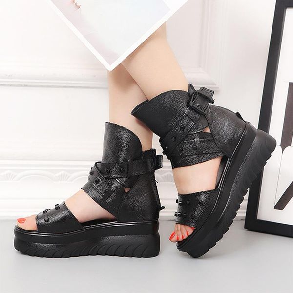 sandals large size 35-41 42 43 cowhide women's shoes fish mouth sponge cake thick-soled roman, Black
sandals large size 35-41 42 43 cowhide women's shoes fish mouth sponge cake thick-soled roman, Black