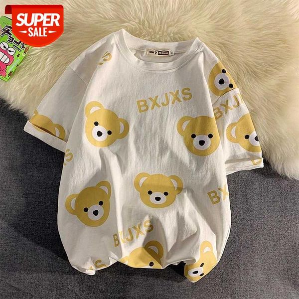 bear print short sleeve shirt women's large size loose tide half t-shirt #bz07, White
bear print short sleeve shirt women's large size loose tide half t-shirt #bz07, White