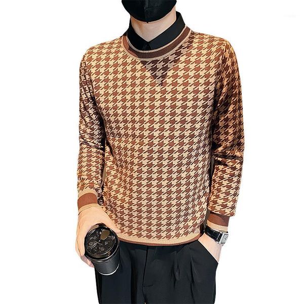 men's sweaters brand houndstooth knitted sweater long sleeve round neck pullovers casual social all-match men clothing, White;black
men's sweaters brand houndstooth knitted sweater long sleeve round neck pullovers casual social all-match men clothing, White;black