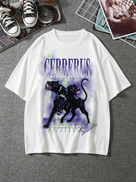 men letter & animal print tee h57j#, White;black