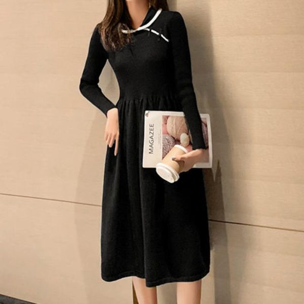 casual dresses vintage chinese style knitted midi dress autumn and winter french fashion simple long sleeve slim sweater vestido 2021, Black;gray
casual dresses vintage chinese style knitted midi dress autumn and winter french fashion simple long sleeve slim sweater vestido 2021, Black;gray